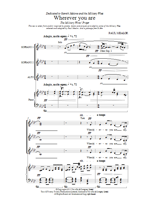 Paul Mealor Wherever You Are Sheet Music Notes & Chords for Lyrics & Chords - Download or Print PDF