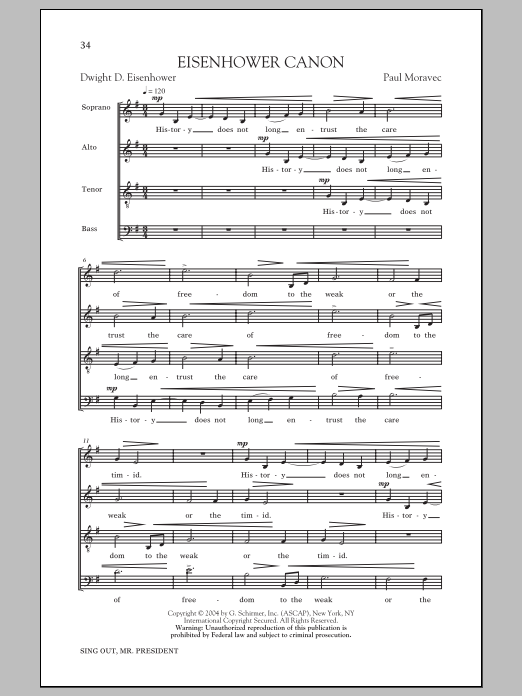 Paul Moravec Eisenhower Round Sheet Music Notes & Chords for Choral - Download or Print PDF