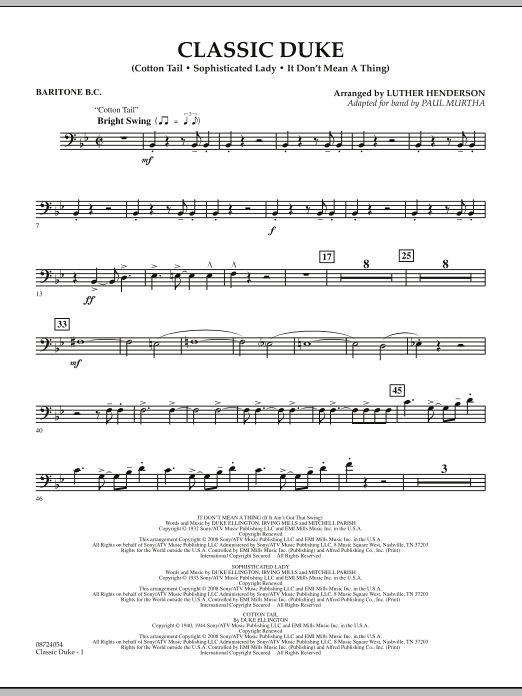 Paul Murtha Classic Duke - Baritone B.C. Sheet Music Notes & Chords for Concert Band - Download or Print PDF