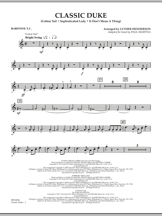 Paul Murtha Classic Duke - Baritone T.C. Sheet Music Notes & Chords for Concert Band - Download or Print PDF