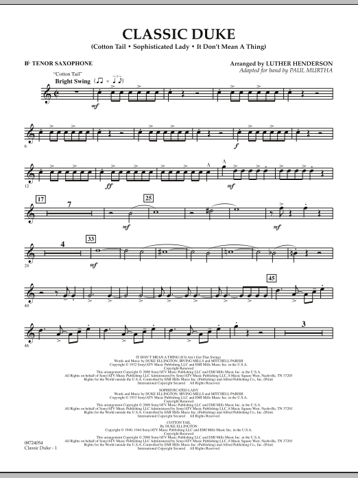 Paul Murtha Classic Duke - Bb Tenor Saxophone Sheet Music Notes & Chords for Concert Band - Download or Print PDF