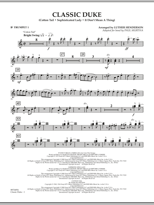 Paul Murtha Classic Duke - Bb Trumpet 1 Sheet Music Notes & Chords for Concert Band - Download or Print PDF