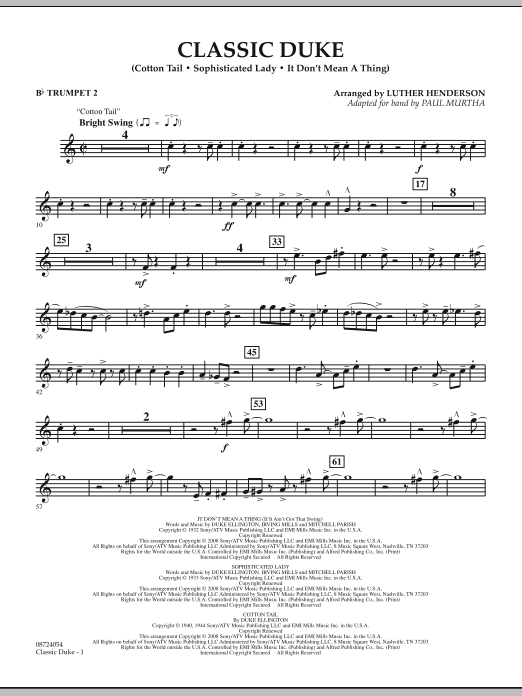 Paul Murtha Classic Duke - Bb Trumpet 2 Sheet Music Notes & Chords for Concert Band - Download or Print PDF