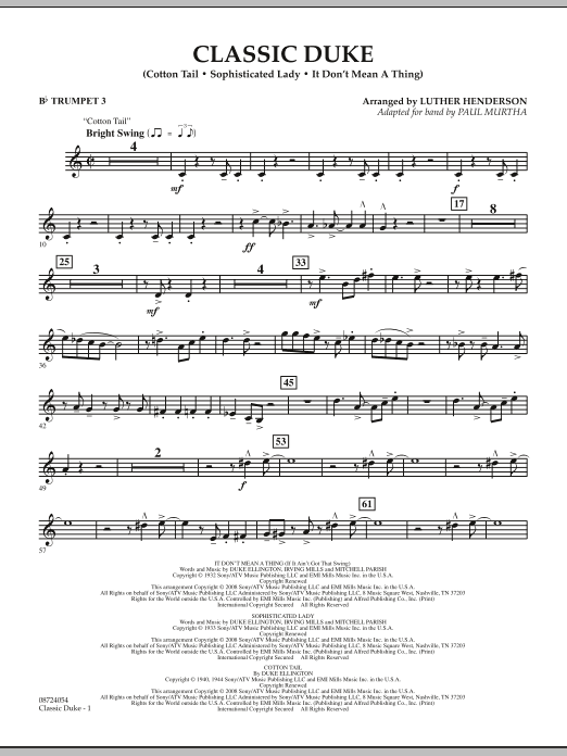 Paul Murtha Classic Duke - Bb Trumpet 3 Sheet Music Notes & Chords for Concert Band - Download or Print PDF
