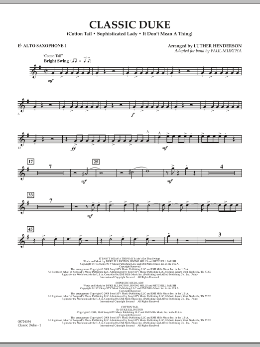 Paul Murtha Classic Duke - Eb Alto Saxophone 1 Sheet Music Notes & Chords for Concert Band - Download or Print PDF