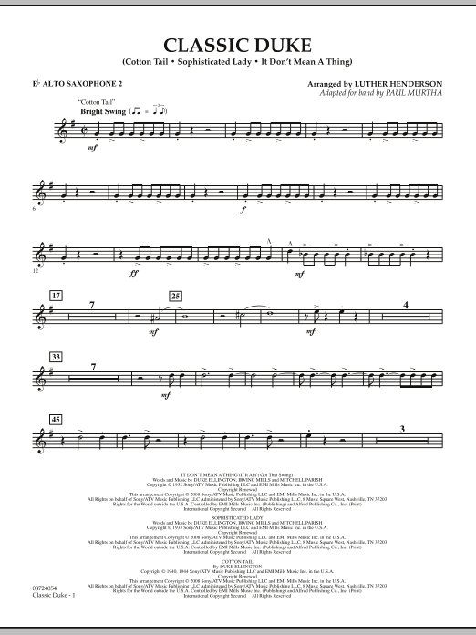 Paul Murtha Classic Duke - Eb Alto Saxophone 2 Sheet Music Notes & Chords for Concert Band - Download or Print PDF