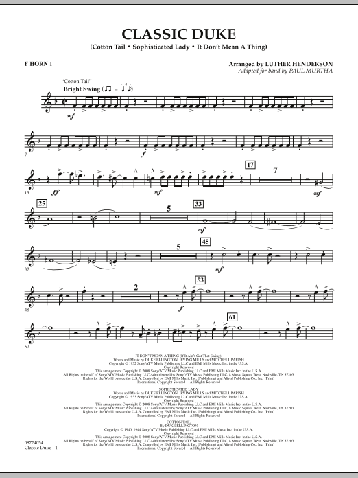 Paul Murtha Classic Duke - F Horn 1 Sheet Music Notes & Chords for Concert Band - Download or Print PDF