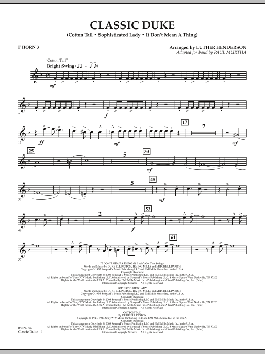 Paul Murtha Classic Duke - F Horn 3 Sheet Music Notes & Chords for Concert Band - Download or Print PDF