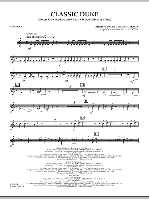 Paul Murtha Classic Duke - F Horn 4 Sheet Music Notes & Chords for Concert Band - Download or Print PDF