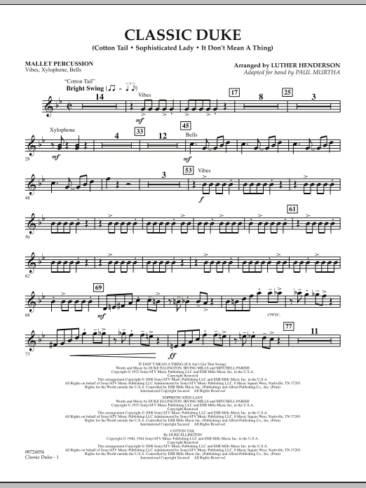 Paul Murtha Classic Duke - Mallet Percussion Sheet Music Notes & Chords for Concert Band - Download or Print PDF