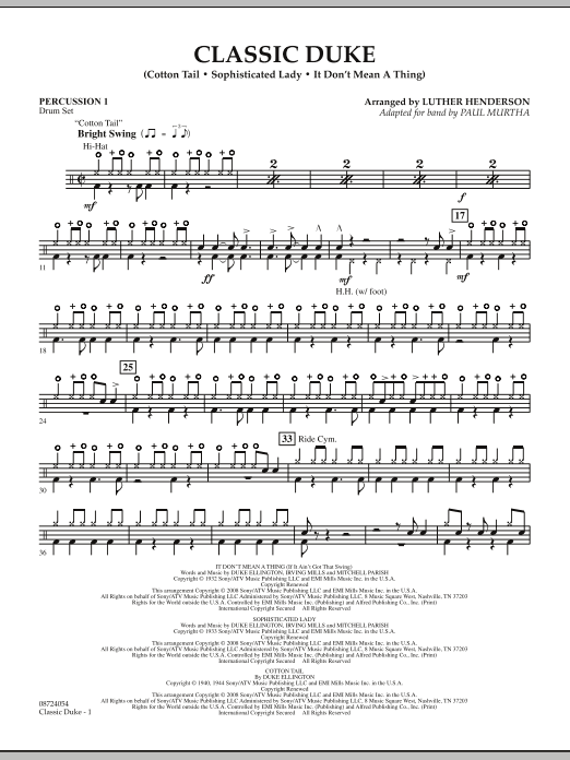Paul Murtha Classic Duke - Percussion 1 Sheet Music Notes & Chords for Concert Band - Download or Print PDF