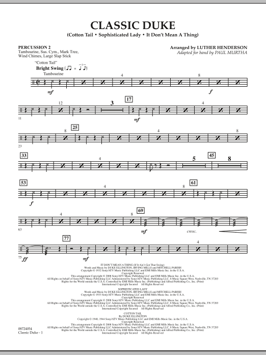 Paul Murtha Classic Duke - Percussion 2 Sheet Music Notes & Chords for Concert Band - Download or Print PDF
