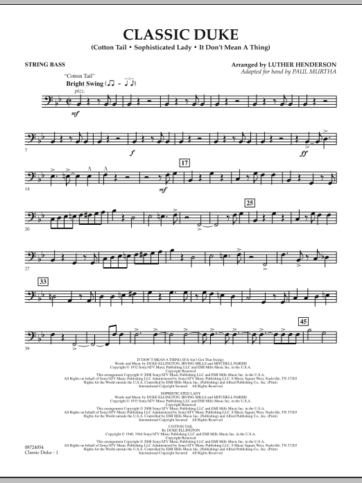 Paul Murtha Classic Duke - String Bass Sheet Music Notes & Chords for Concert Band - Download or Print PDF