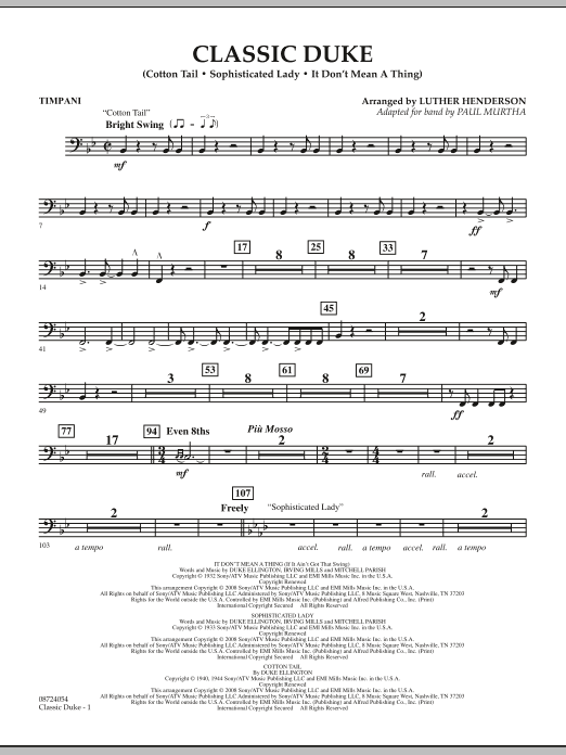 Paul Murtha Classic Duke - Timpani Sheet Music Notes & Chords for Concert Band - Download or Print PDF