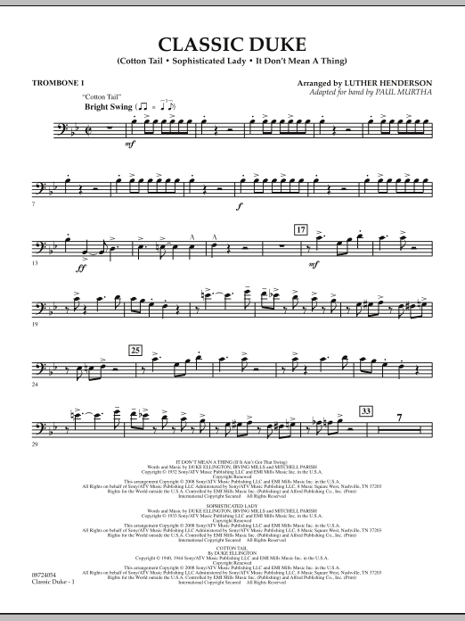 Paul Murtha Classic Duke - Trombone 1 Sheet Music Notes & Chords for Concert Band - Download or Print PDF
