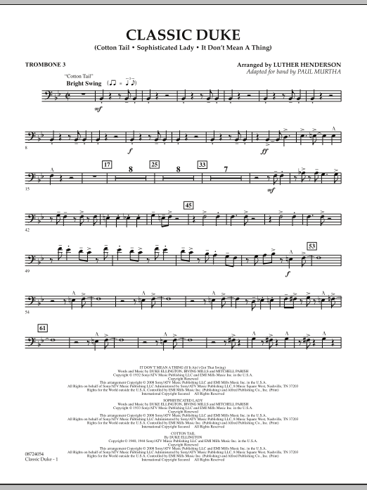 Paul Murtha Classic Duke - Trombone 3 Sheet Music Notes & Chords for Concert Band - Download or Print PDF