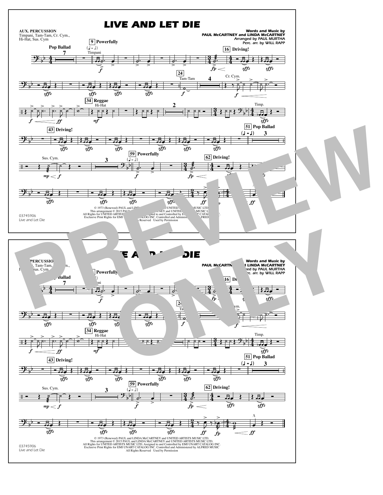 Paul Murtha Live and Let Die - Aux Percussion Sheet Music Notes & Chords for Marching Band - Download or Print PDF