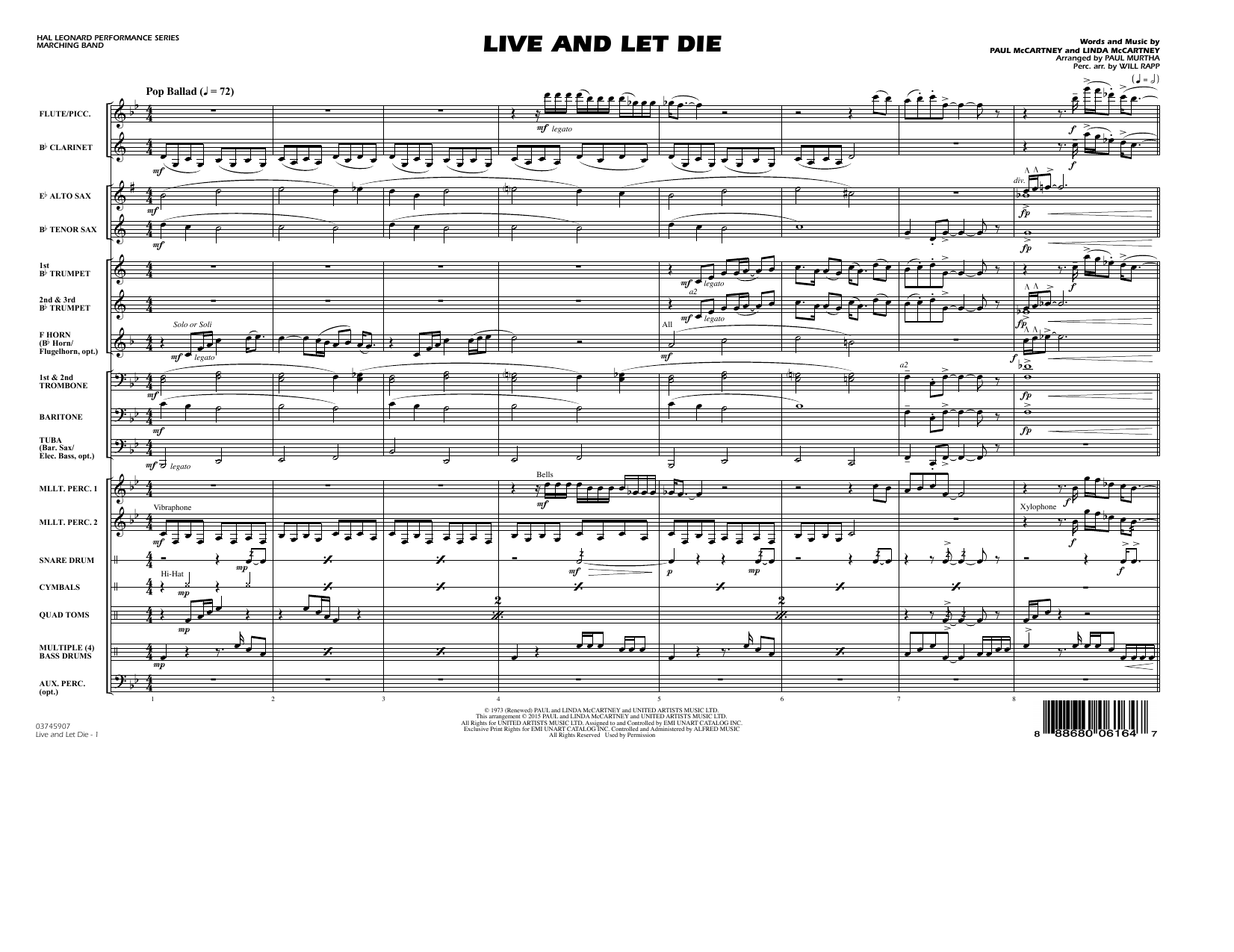 Paul Murtha Live and Let Die - Conductor Score (Full Score) Sheet Music Notes & Chords for Marching Band - Download or Print PDF