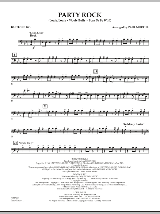 Paul Murtha Party Rock - Baritone B.C. Sheet Music Notes & Chords for Concert Band - Download or Print PDF