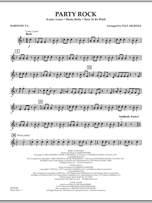Paul Murtha Party Rock - Baritone T.C. Sheet Music Notes & Chords for Concert Band - Download or Print PDF