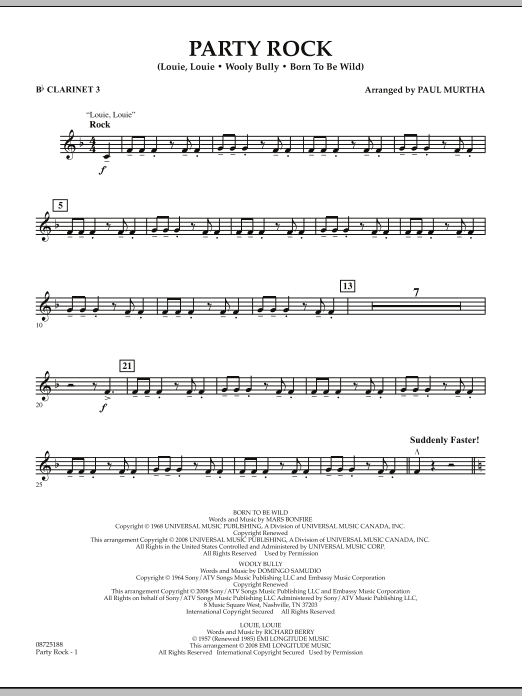 Paul Murtha Party Rock - Bb Clarinet 3 Sheet Music Notes & Chords for Concert Band - Download or Print PDF