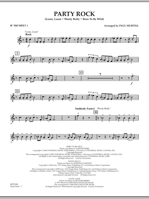 Paul Murtha Party Rock - Bb Trumpet 1 Sheet Music Notes & Chords for Concert Band - Download or Print PDF