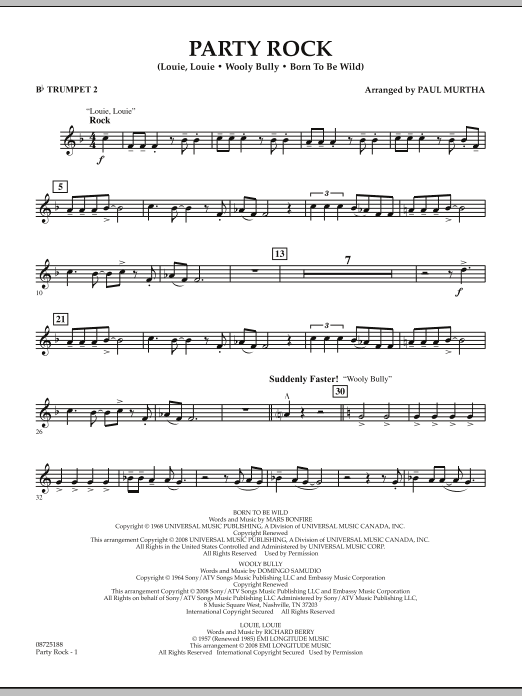 Paul Murtha Party Rock - Bb Trumpet 2 Sheet Music Notes & Chords for Concert Band - Download or Print PDF