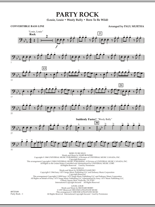 Paul Murtha Party Rock - Convertible Bass Line Sheet Music Notes & Chords for Concert Band - Download or Print PDF