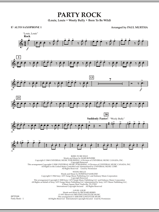 Paul Murtha Party Rock - Eb Alto Saxophone 1 Sheet Music Notes & Chords for Concert Band - Download or Print PDF