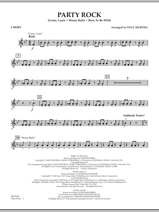 Paul Murtha Party Rock - F Horn Sheet Music Notes & Chords for Concert Band - Download or Print PDF