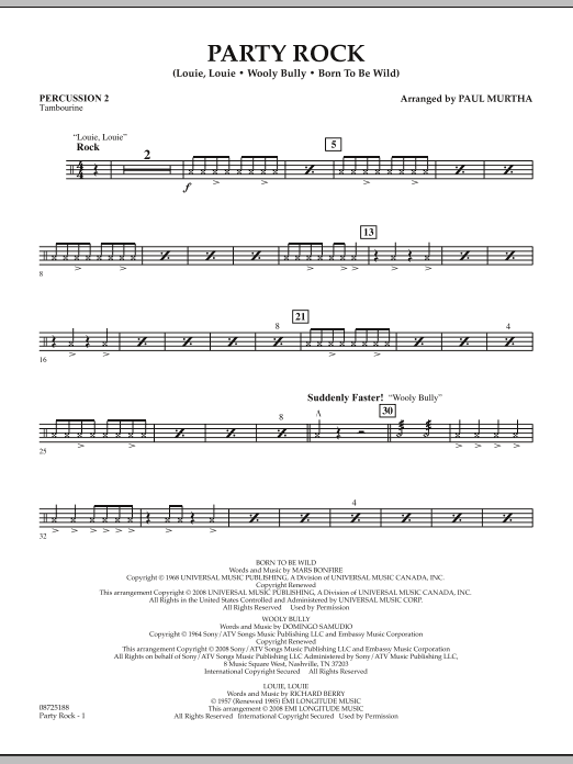 Paul Murtha Party Rock - Percussion 2 Sheet Music Notes & Chords for Concert Band - Download or Print PDF