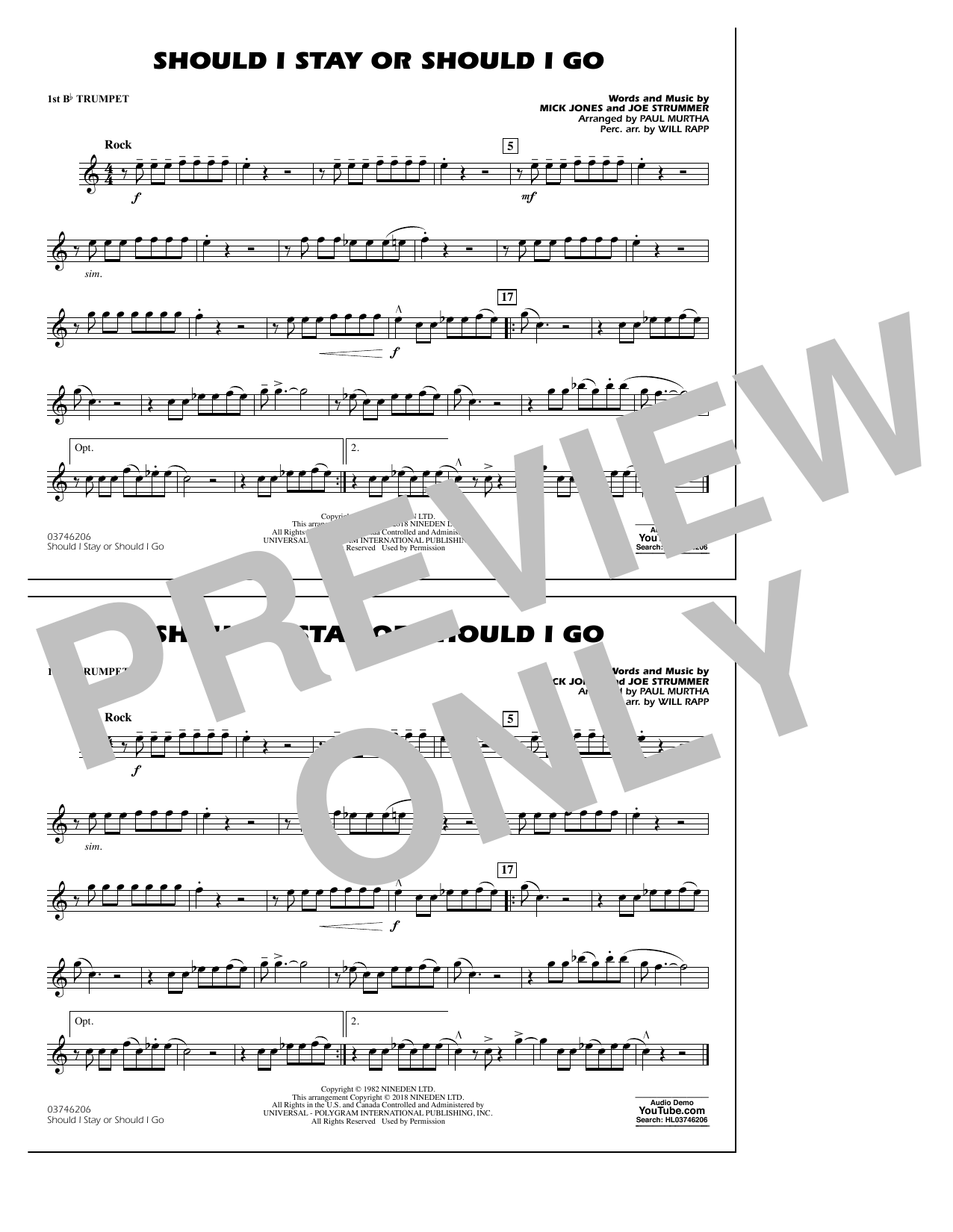 Paul Murtha Should I Stay Or Should I Go - 1st Bb Trumpet Sheet Music Notes & Chords for Marching Band - Download or Print PDF