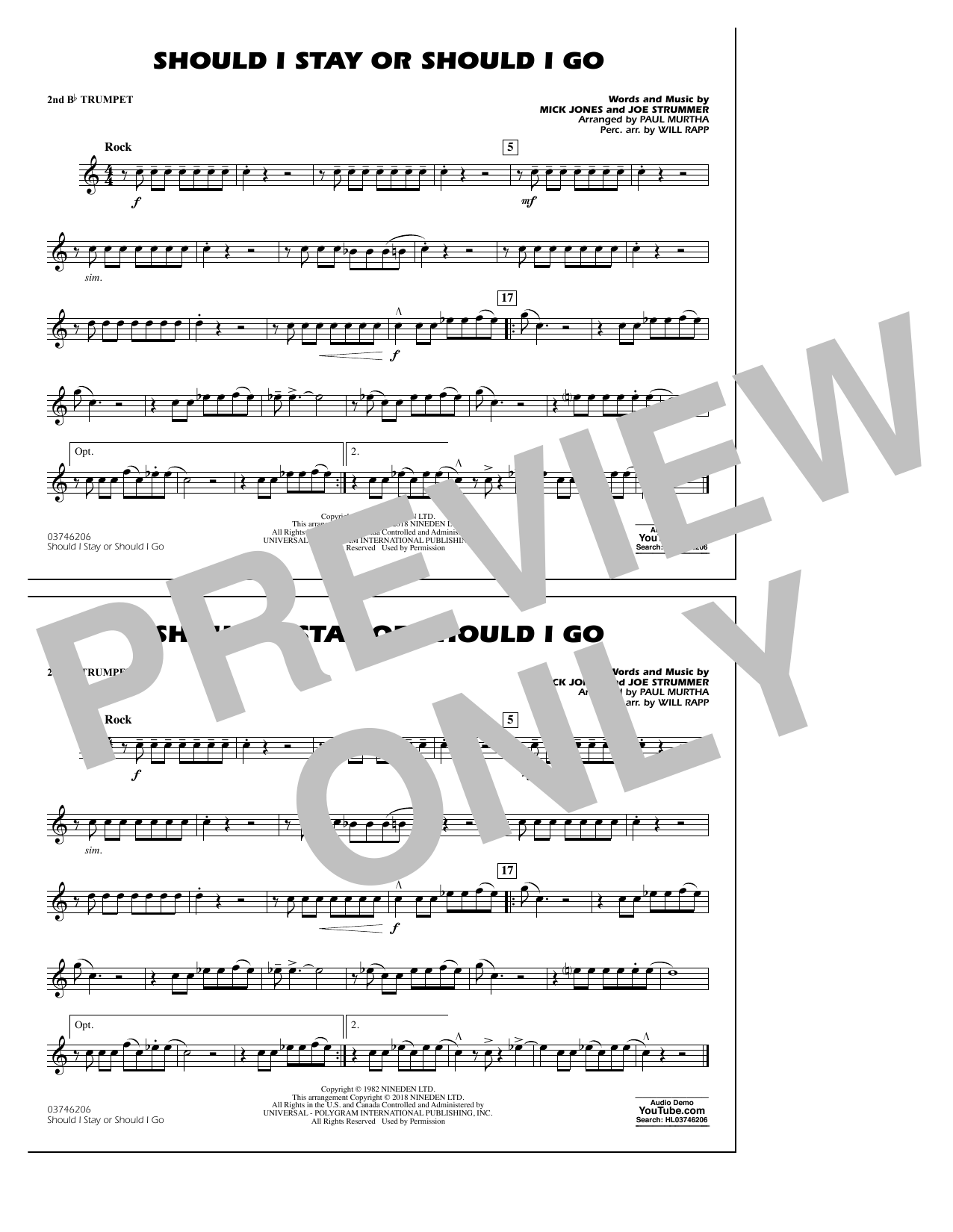 Paul Murtha Should I Stay Or Should I Go - 2nd Bb Trumpet Sheet Music Notes & Chords for Marching Band - Download or Print PDF