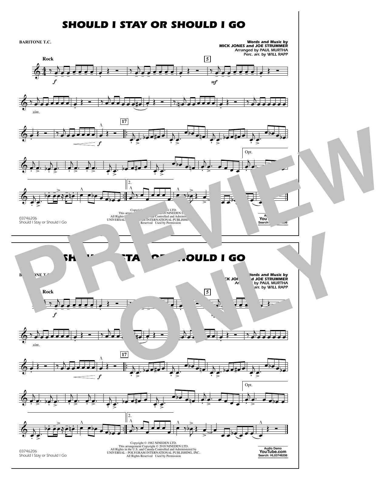Paul Murtha Should I Stay Or Should I Go - Baritone T.C. Sheet Music Notes & Chords for Marching Band - Download or Print PDF