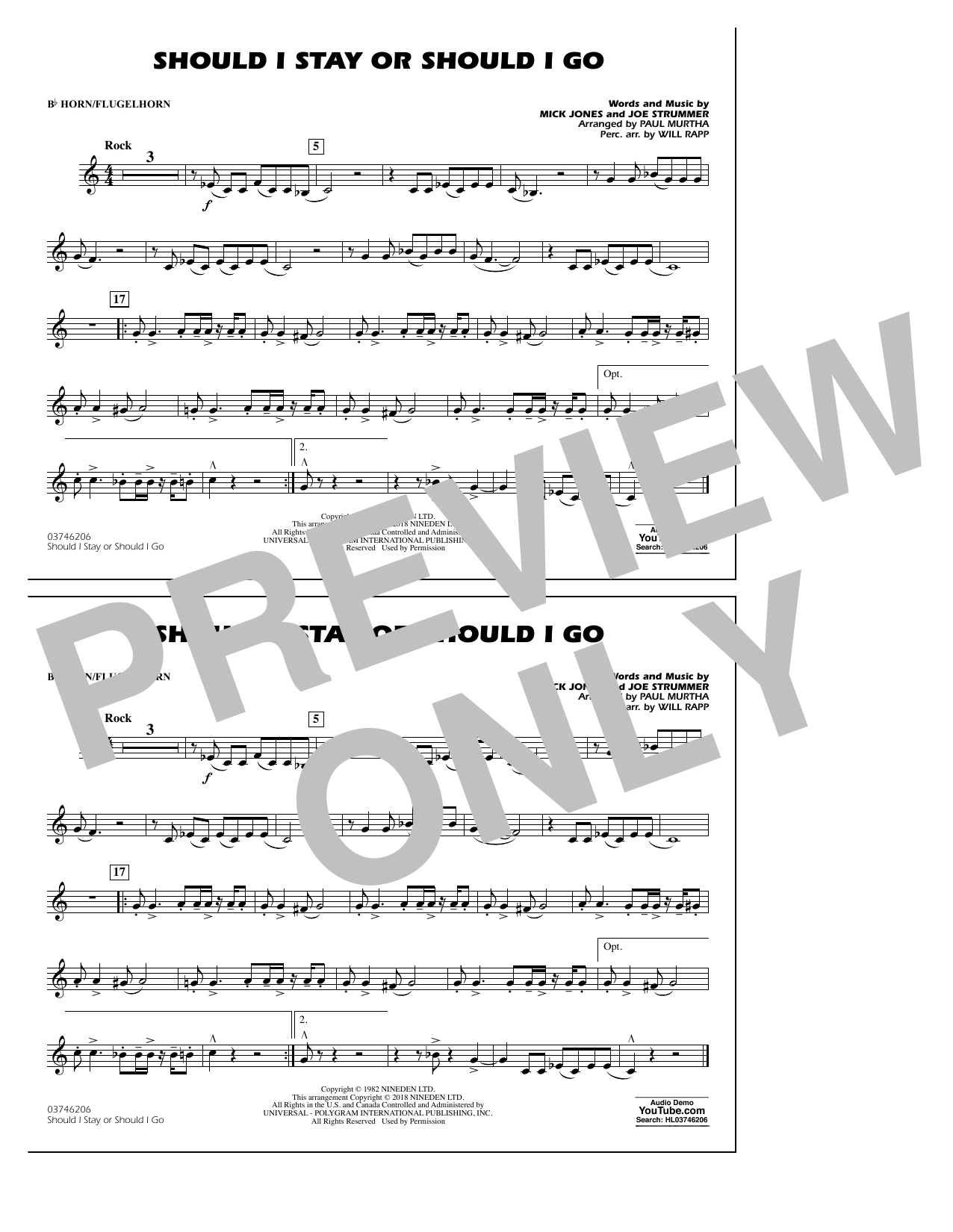 Paul Murtha Should I Stay Or Should I Go - Bb Horn/Flugelhorn Sheet Music Notes & Chords for Marching Band - Download or Print PDF