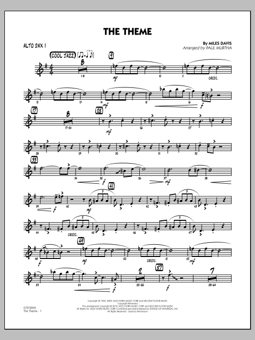 Paul Murtha The Theme - Alto Sax 1 Sheet Music Notes & Chords for Jazz Ensemble - Download or Print PDF