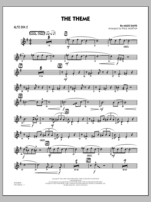 Paul Murtha The Theme - Alto Sax 2 Sheet Music Notes & Chords for Jazz Ensemble - Download or Print PDF