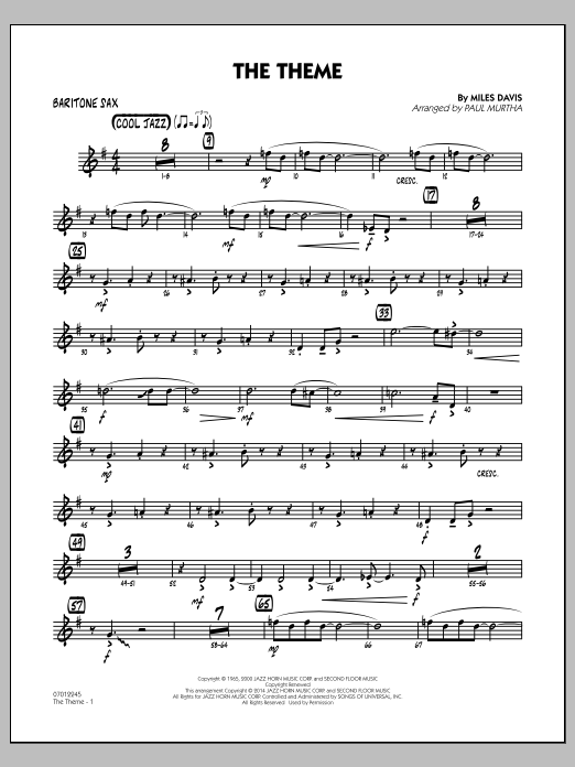 Paul Murtha The Theme - Baritone Sax Sheet Music Notes & Chords for Jazz Ensemble - Download or Print PDF