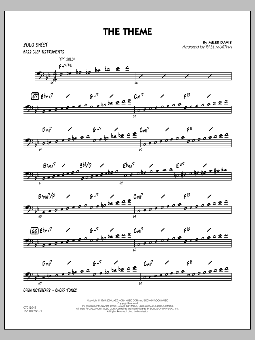 Paul Murtha The Theme - Bass Clef Solo Sheet Sheet Music Notes & Chords for Jazz Ensemble - Download or Print PDF