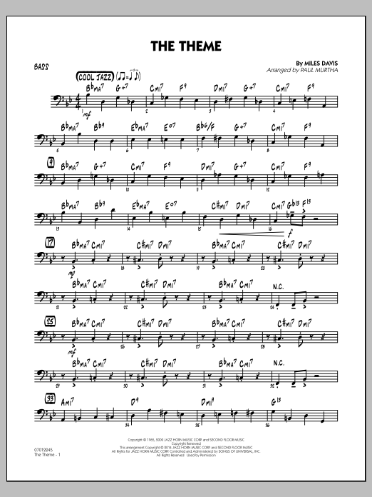 Paul Murtha The Theme - Bass Sheet Music Notes & Chords for Jazz Ensemble - Download or Print PDF