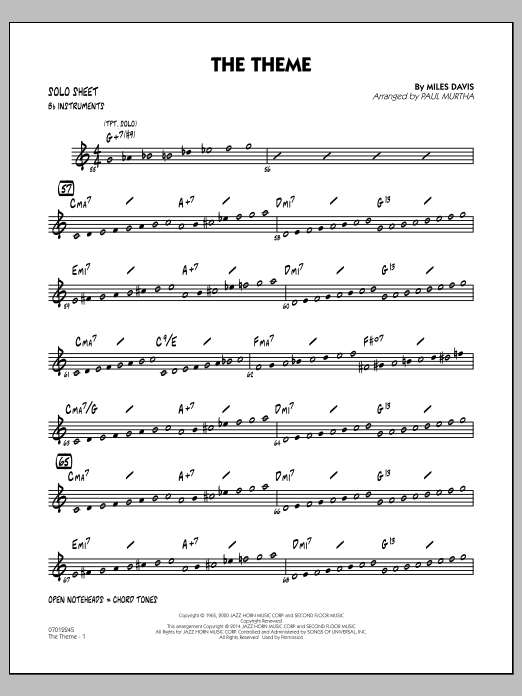 Paul Murtha The Theme - Bb Solo Sheet Sheet Music Notes & Chords for Jazz Ensemble - Download or Print PDF