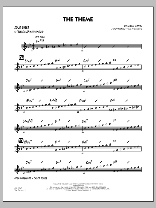 Paul Murtha The Theme - C Solo Sheet Sheet Music Notes & Chords for Jazz Ensemble - Download or Print PDF