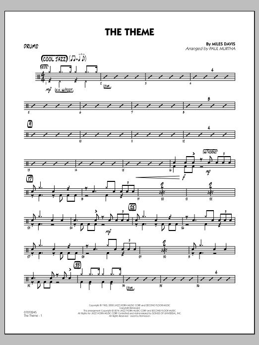 Paul Murtha The Theme - Drums Sheet Music Notes & Chords for Jazz Ensemble - Download or Print PDF