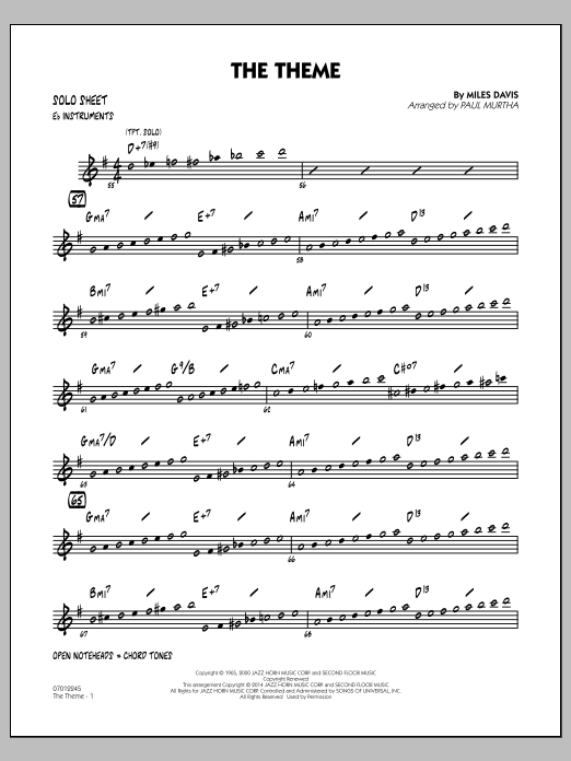 Paul Murtha The Theme - Eb Solo Sheet Sheet Music Notes & Chords for Jazz Ensemble - Download or Print PDF
