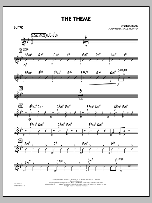 Paul Murtha The Theme - Guitar Sheet Music Notes & Chords for Jazz Ensemble - Download or Print PDF