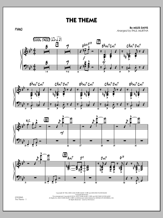 Paul Murtha The Theme - Piano Sheet Music Notes & Chords for Jazz Ensemble - Download or Print PDF