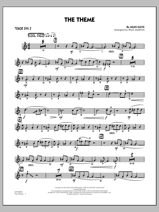 Paul Murtha The Theme - Tenor Sax 2 Sheet Music Notes & Chords for Jazz Ensemble - Download or Print PDF