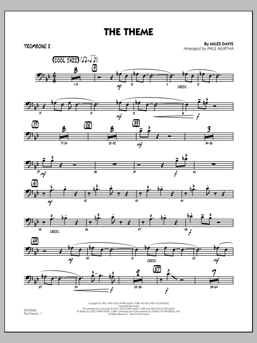 Paul Murtha The Theme - Trombone 2 Sheet Music Notes & Chords for Jazz Ensemble - Download or Print PDF