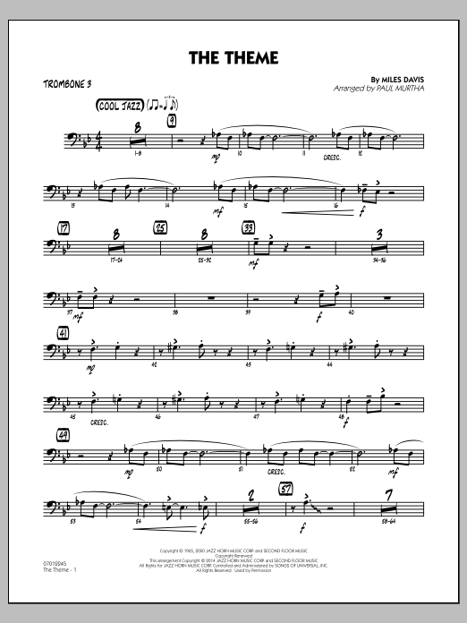 Paul Murtha The Theme - Trombone 3 Sheet Music Notes & Chords for Jazz Ensemble - Download or Print PDF