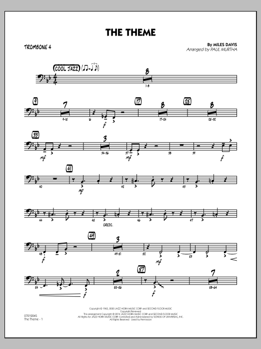 Paul Murtha The Theme - Trombone 4 Sheet Music Notes & Chords for Jazz Ensemble - Download or Print PDF